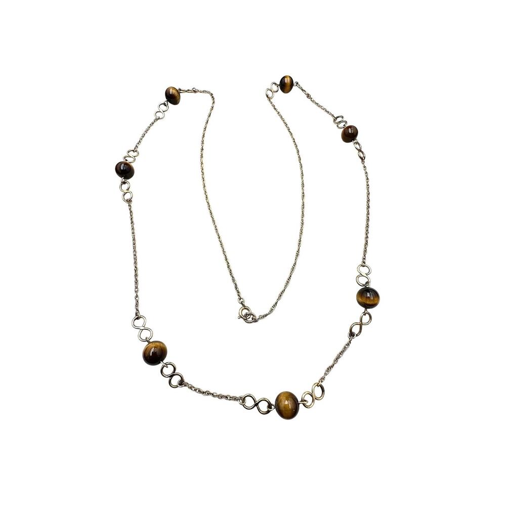 Vintage Tigers Eye Bead Gold Filled Necklace-  24 Inch Length